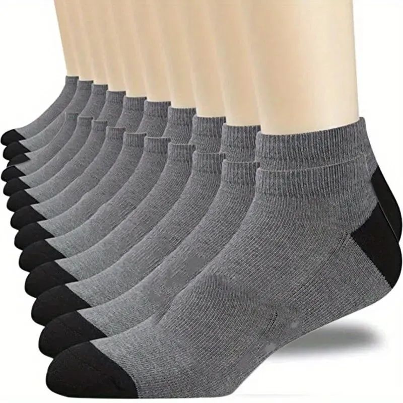 10 Pairs of Mens Breathable Cotton Ankle Socks for Summer