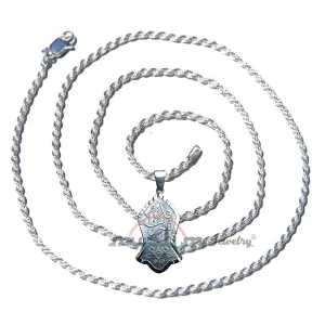 20" Nonna Chain With Antique Style Border Prophet Muhammad Saw Sandal Pendant (Noble Foot) Islamic Jewelry