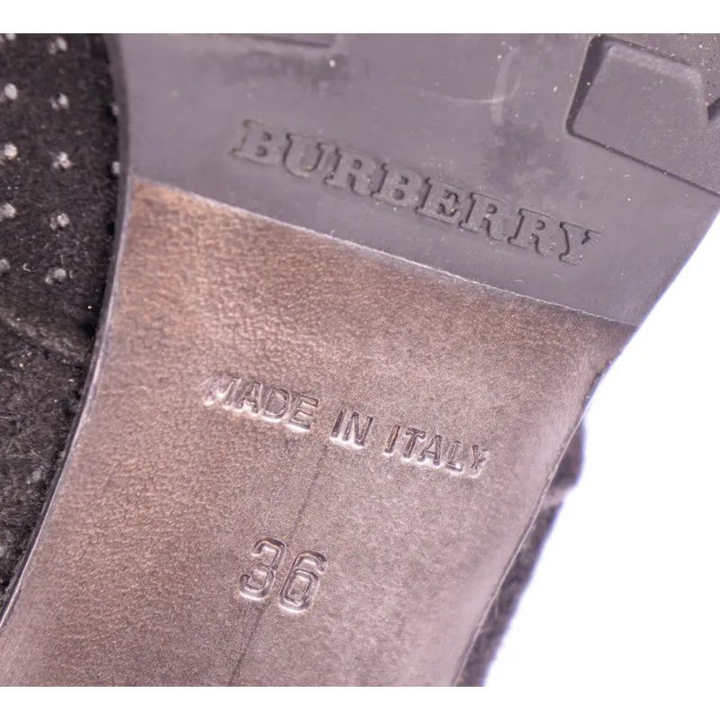 36 NEW $695 BURBERRY Black Perforated Suede T-STRAP HIGH CHUNKY HEELS SANDALS 6
