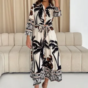Angela Palm Print Shirt Maxi Dress
