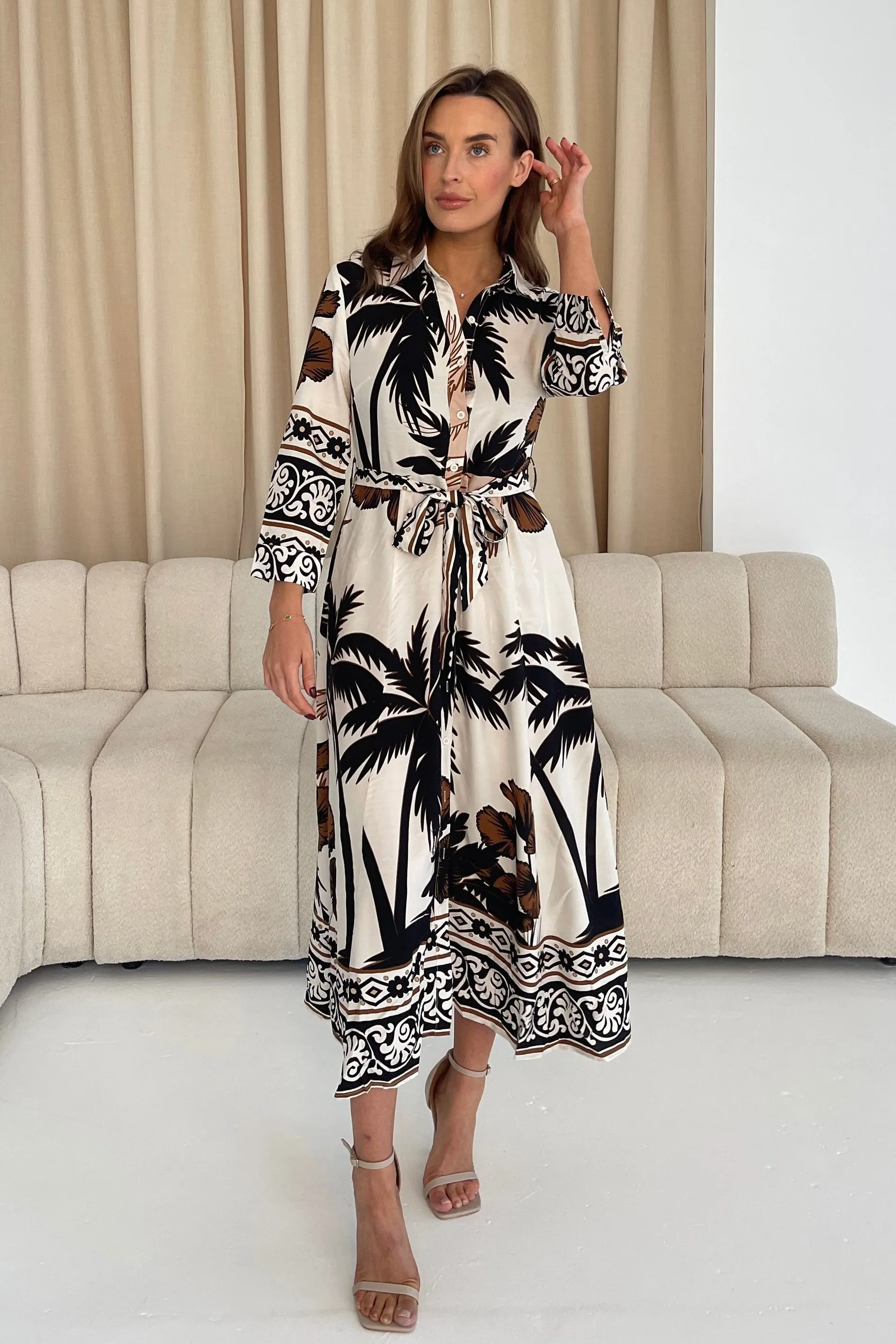 Angela Palm Print Shirt Maxi Dress