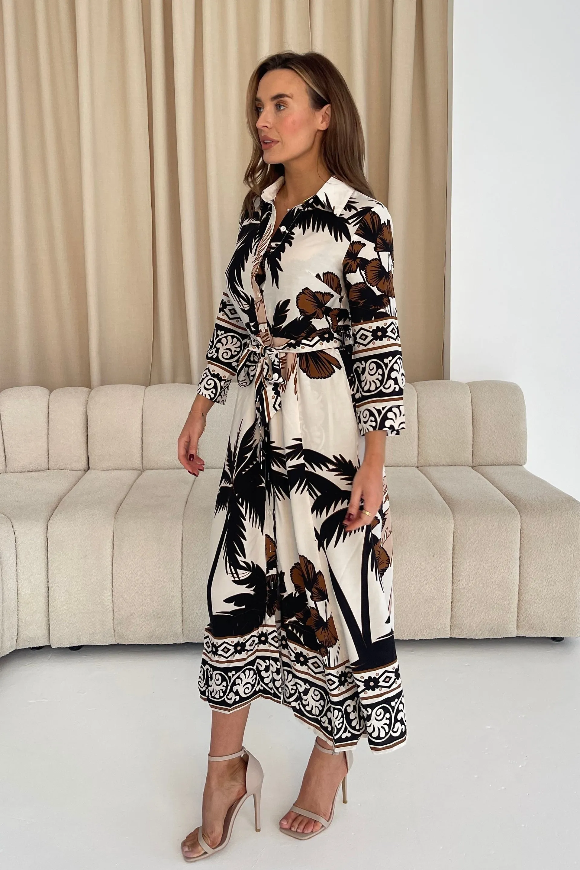 Angela Palm Print Shirt Maxi Dress
