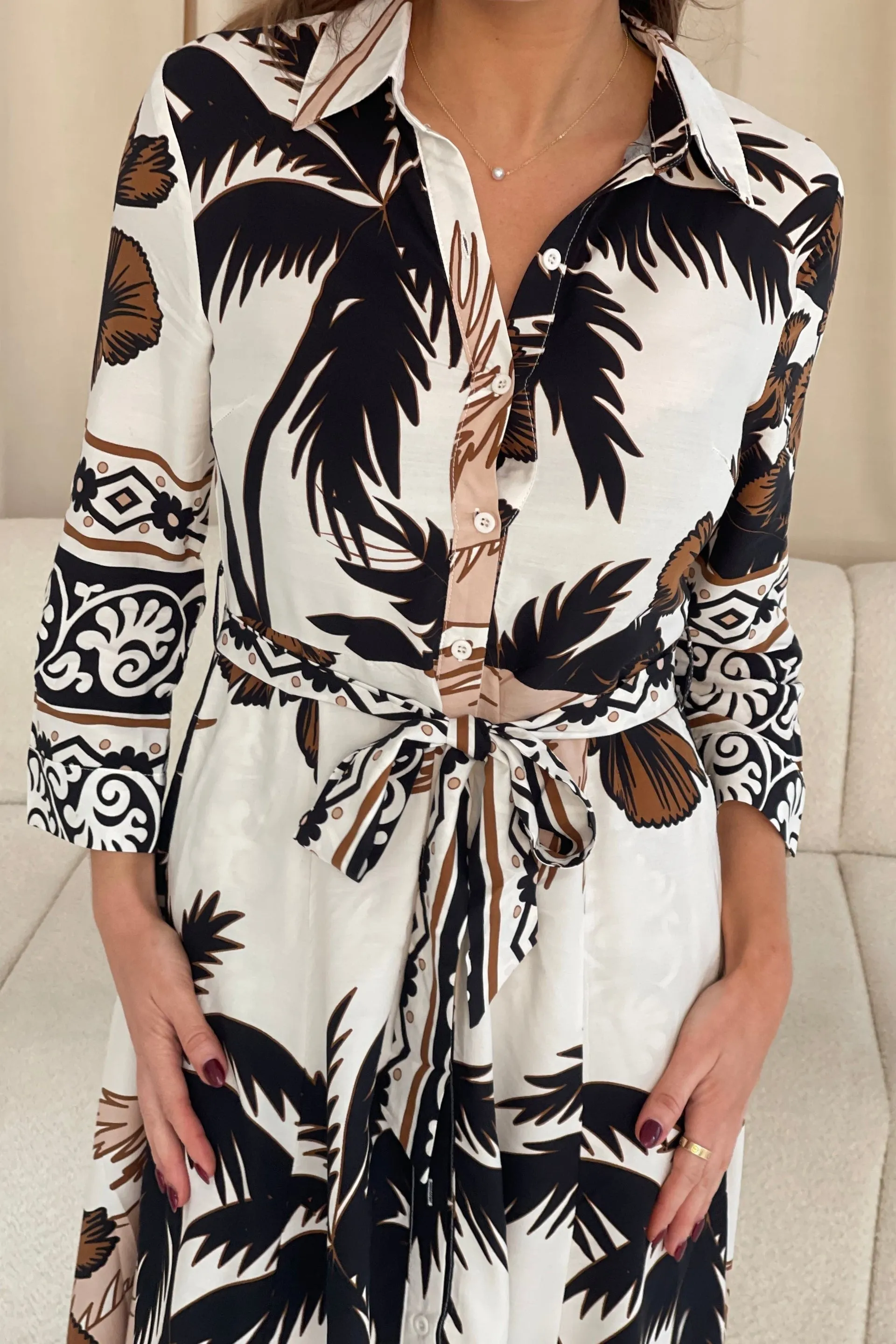 Angela Palm Print Shirt Maxi Dress