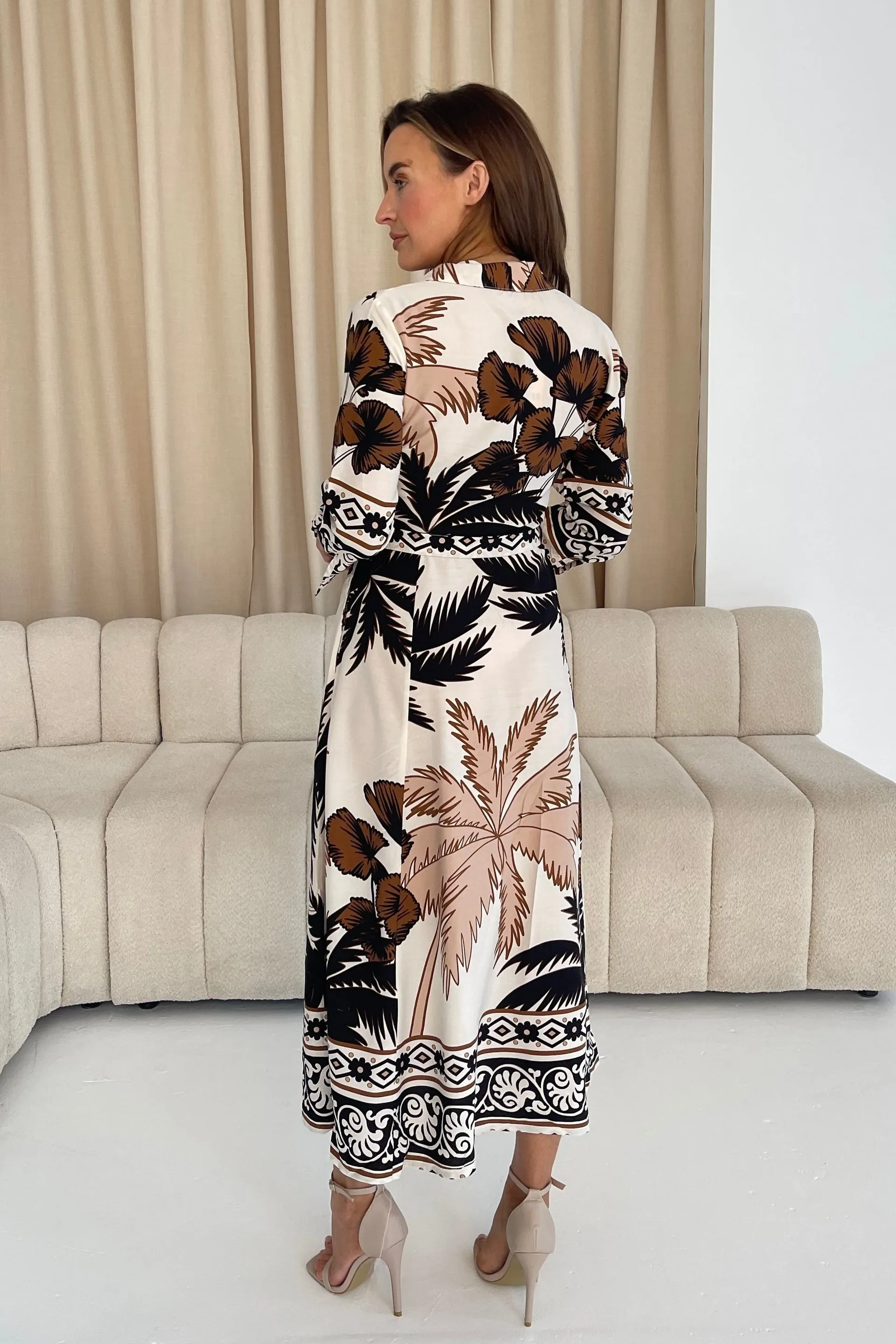 Angela Palm Print Shirt Maxi Dress