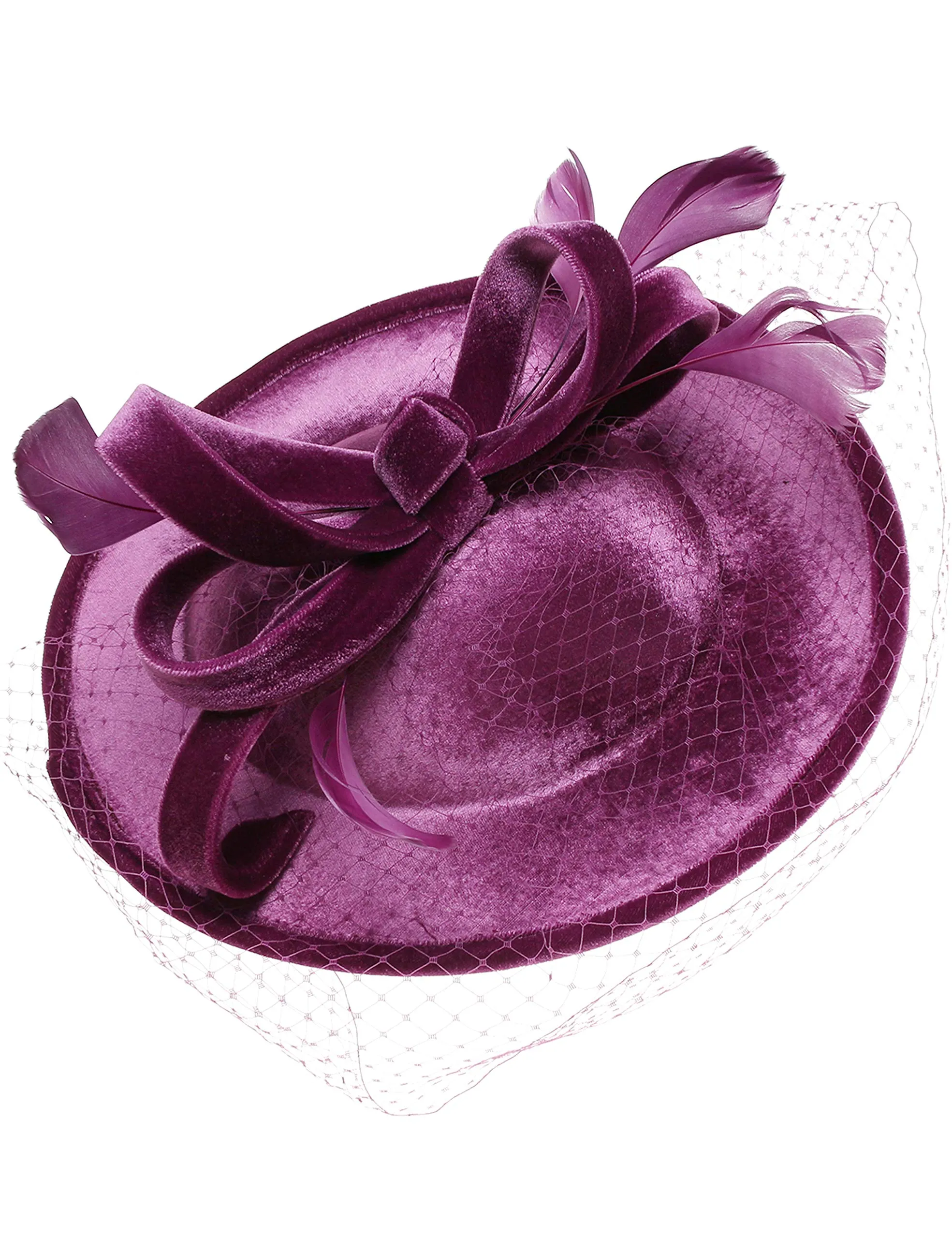 BABEYOND Tea Party Fascinator Kentucky Derby Hat Fascinator Cocktail Pillbox Hat Veil Headband Purple
