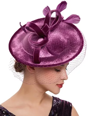 BABEYOND Tea Party Fascinator Kentucky Derby Hat Fascinator Cocktail Pillbox Hat Veil Headband Purple