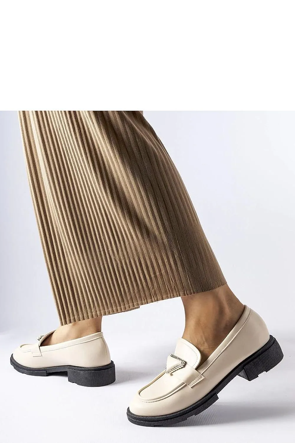 Beige loafers decorated with zircons