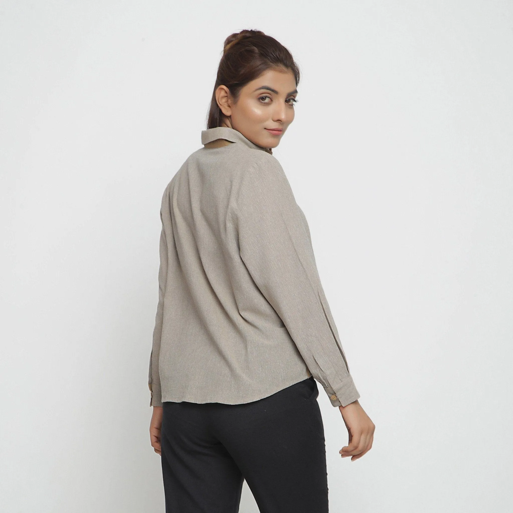 Beige Yarn Dyed 100% Cotton Button-Down Shirt