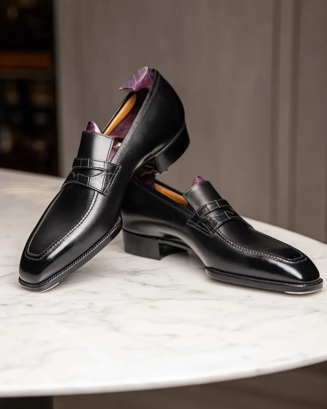 Black Leather Verona Slip On Penny Loafers - AW24