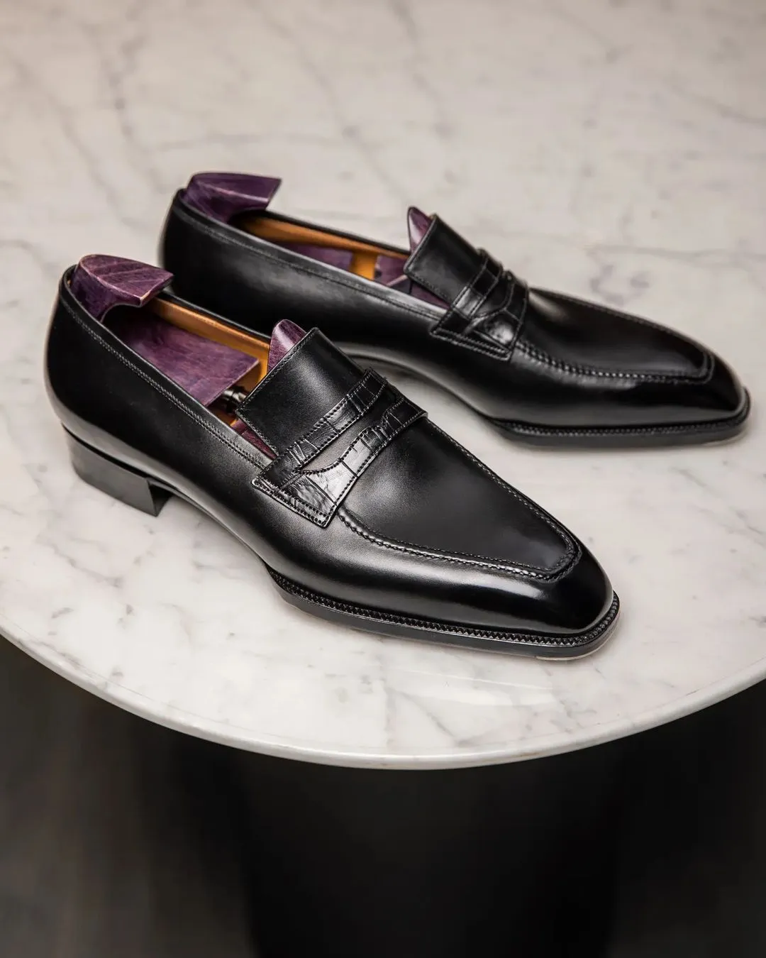 Black Leather Verona Slip On Penny Loafers - AW24
