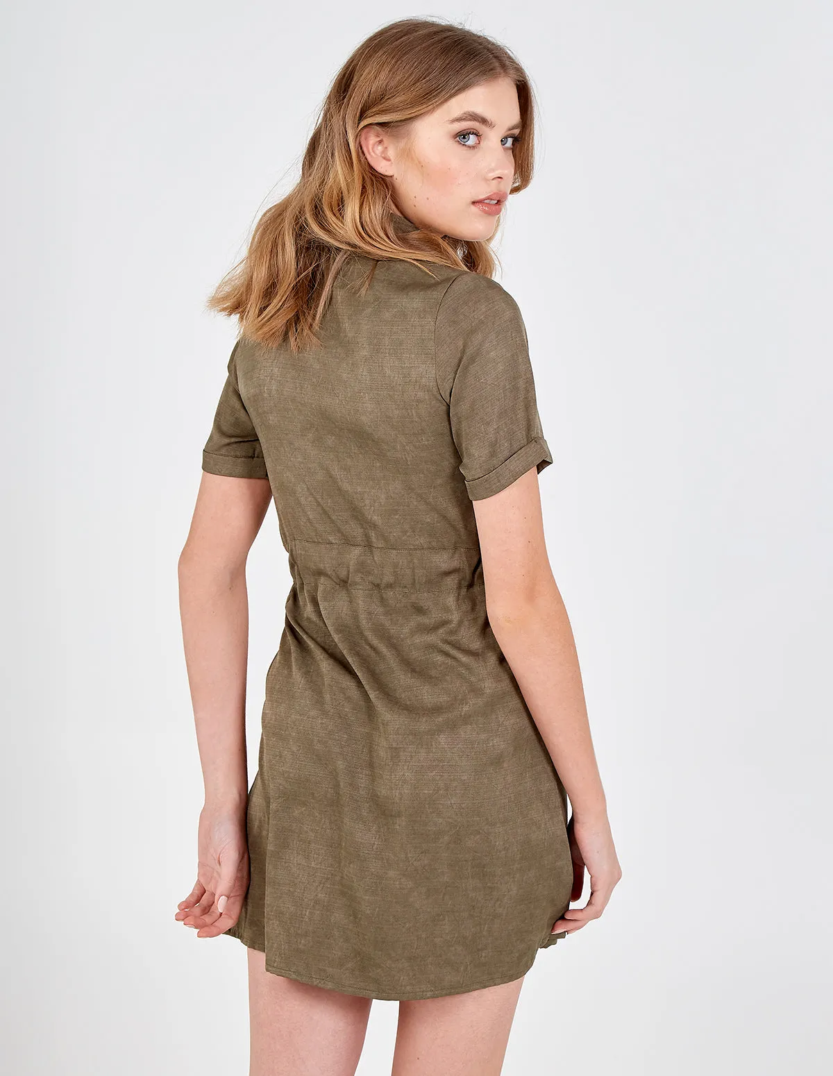 Button Front Tie Waist Shirt Dress
