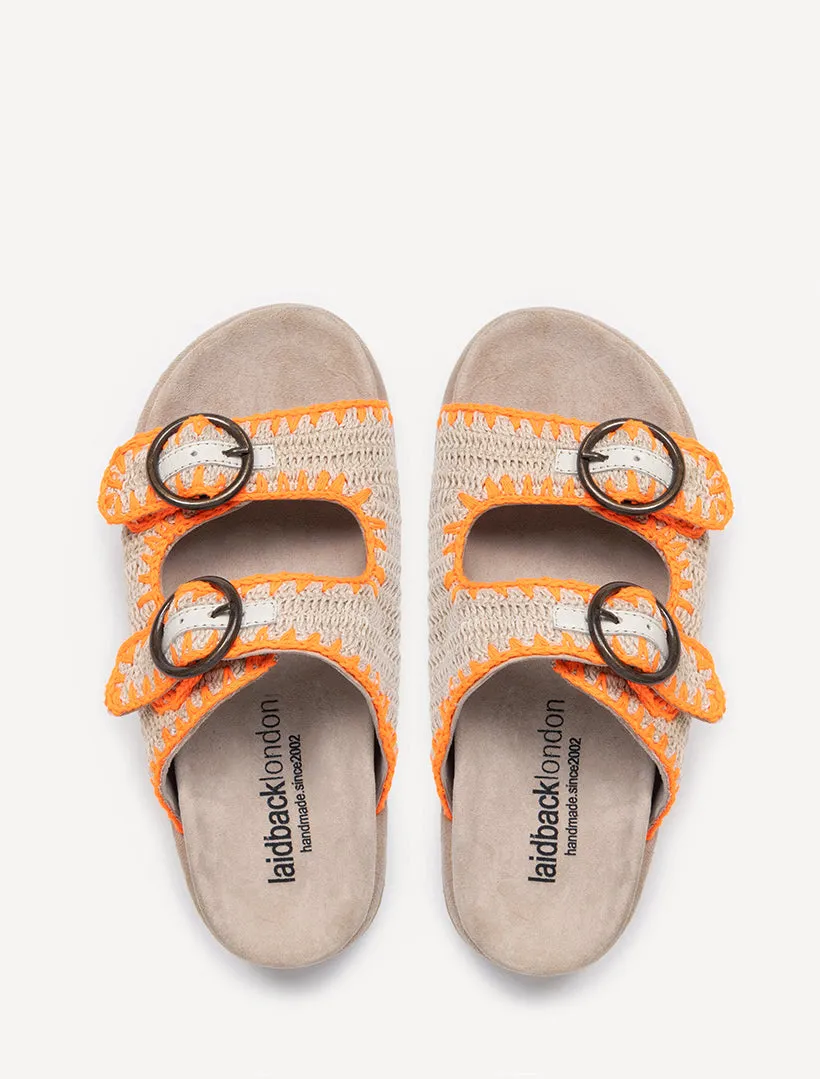 Clay Handwoven Crochet Double-Buckle Sandals Orange