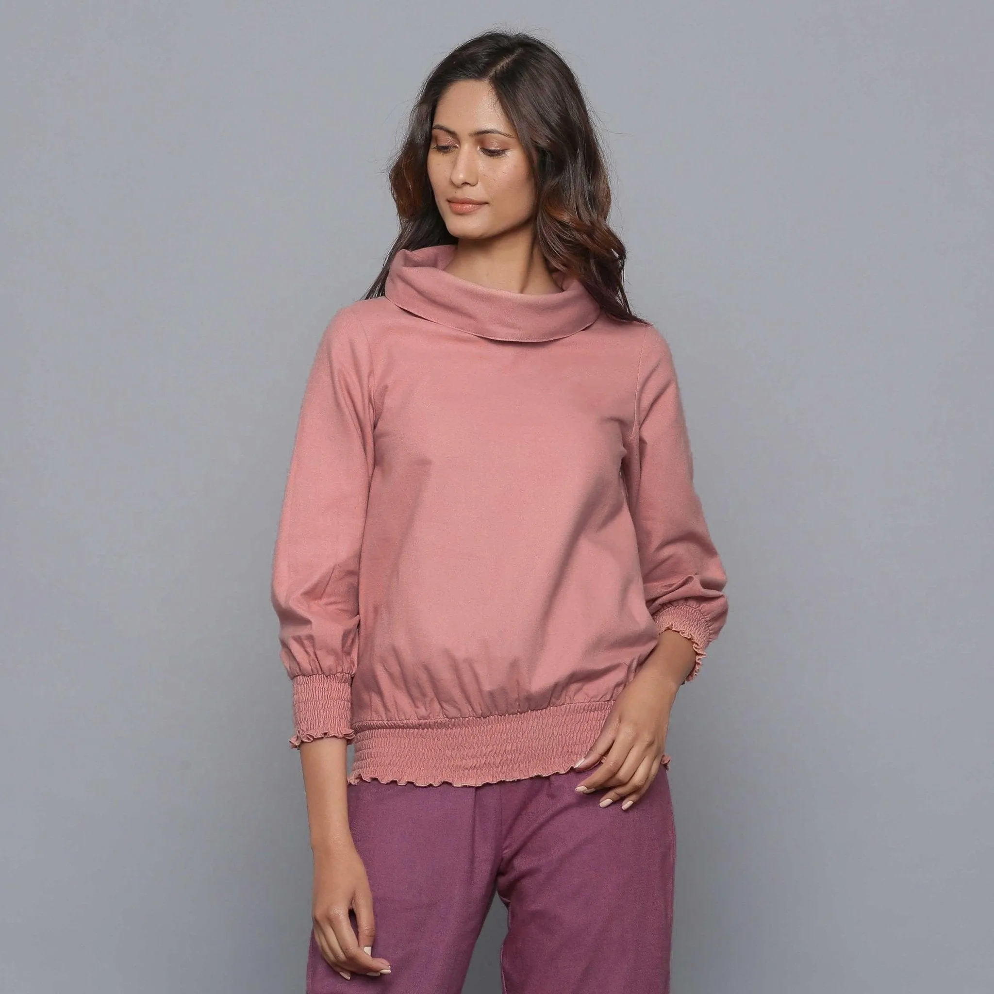 English Rose Warm Cotton Flannel Cowl Neck Top