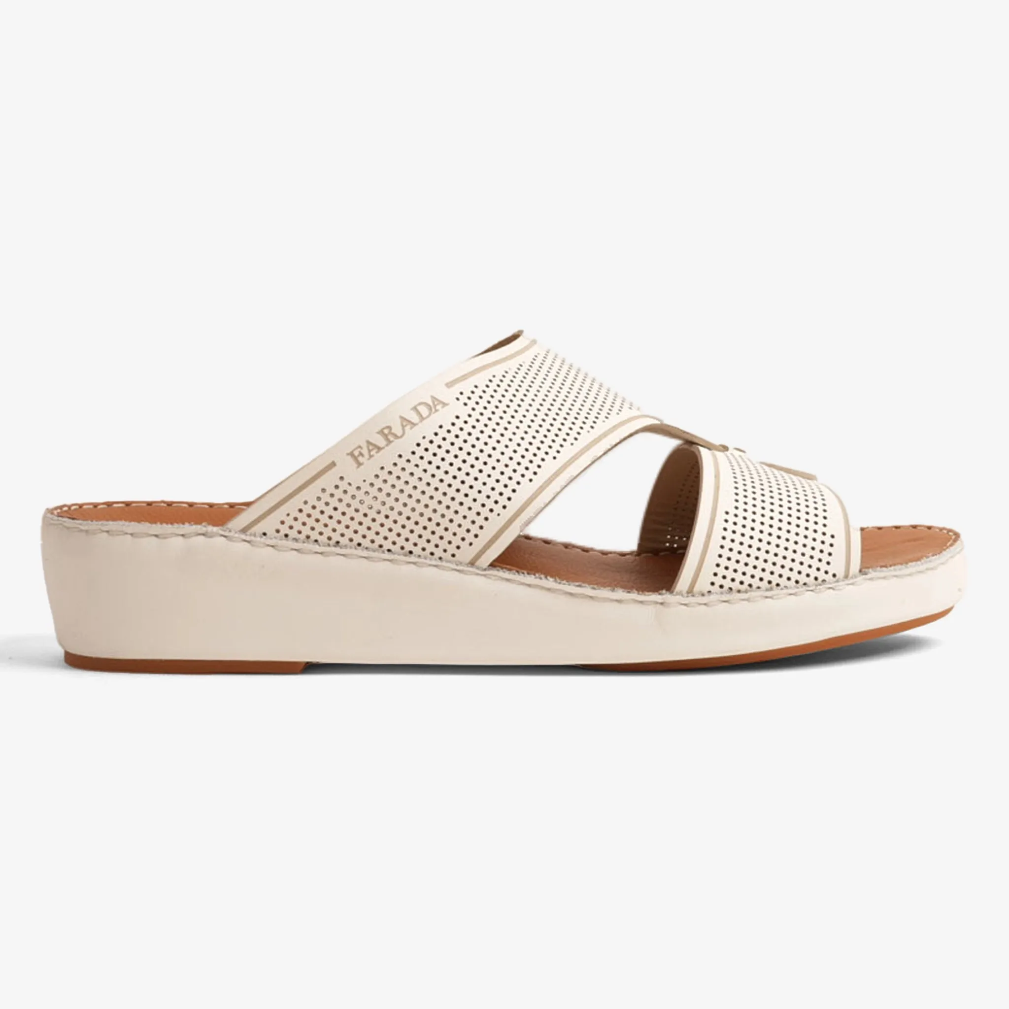FARADA CASUAL MEN'S LEATHER SANDALS WITH PERFORATED DESIGN BLITZ BIANCO