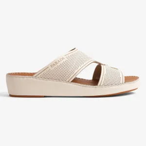 FARADA CASUAL MEN'S LEATHER SANDALS WITH PERFORATED DESIGN BLITZ BIANCO