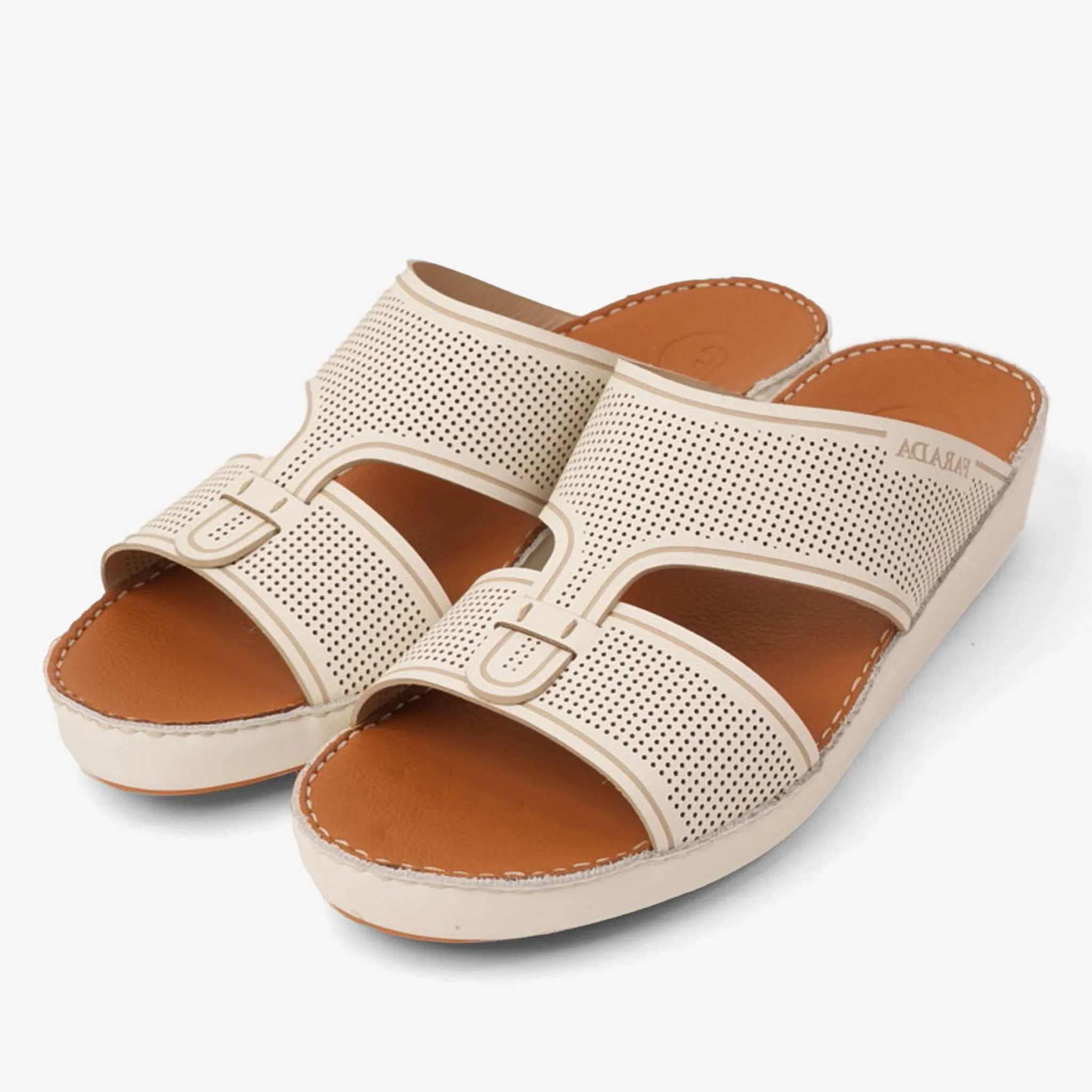 FARADA CASUAL MEN'S LEATHER SANDALS WITH PERFORATED DESIGN BLITZ BIANCO