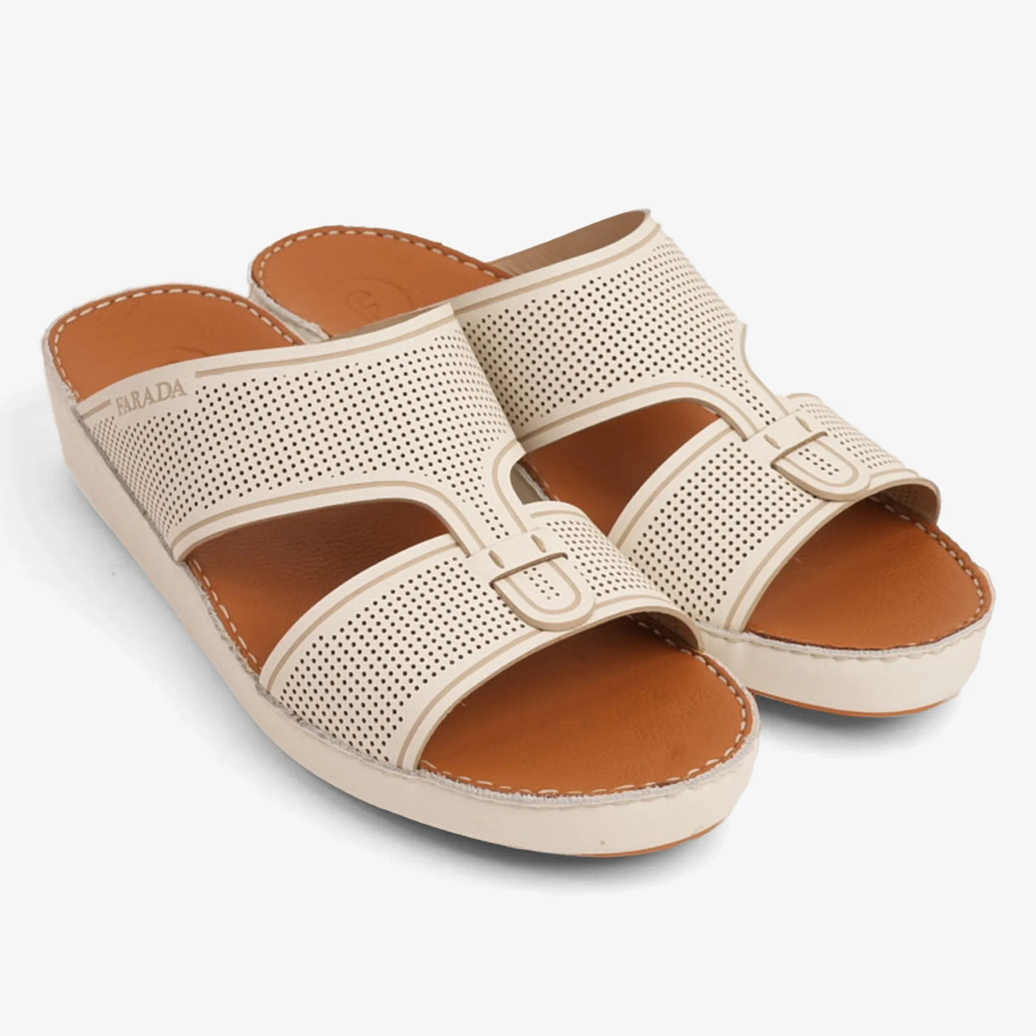 FARADA CASUAL MEN'S LEATHER SANDALS WITH PERFORATED DESIGN BLITZ BIANCO