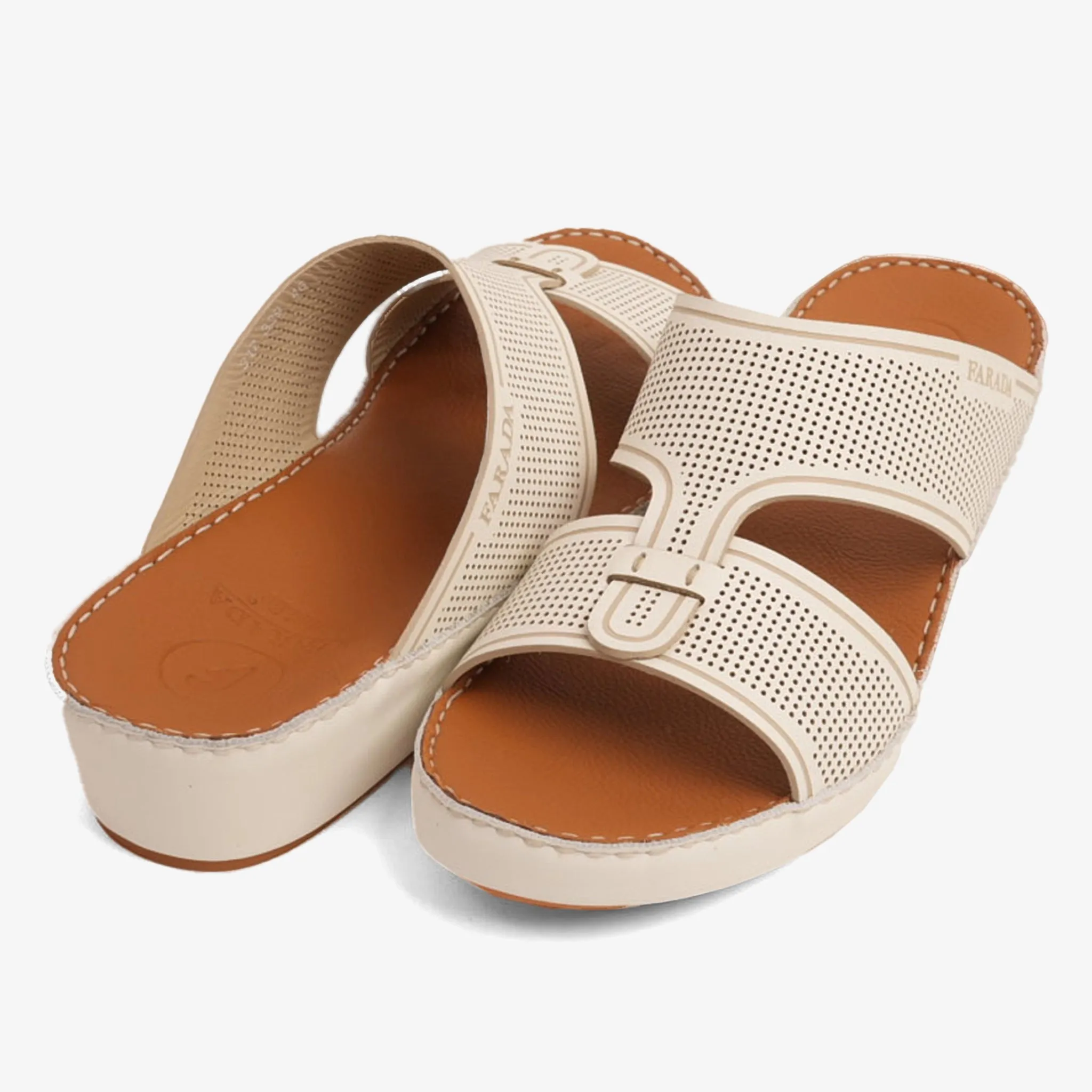 FARADA CASUAL MEN'S LEATHER SANDALS WITH PERFORATED DESIGN BLITZ BIANCO