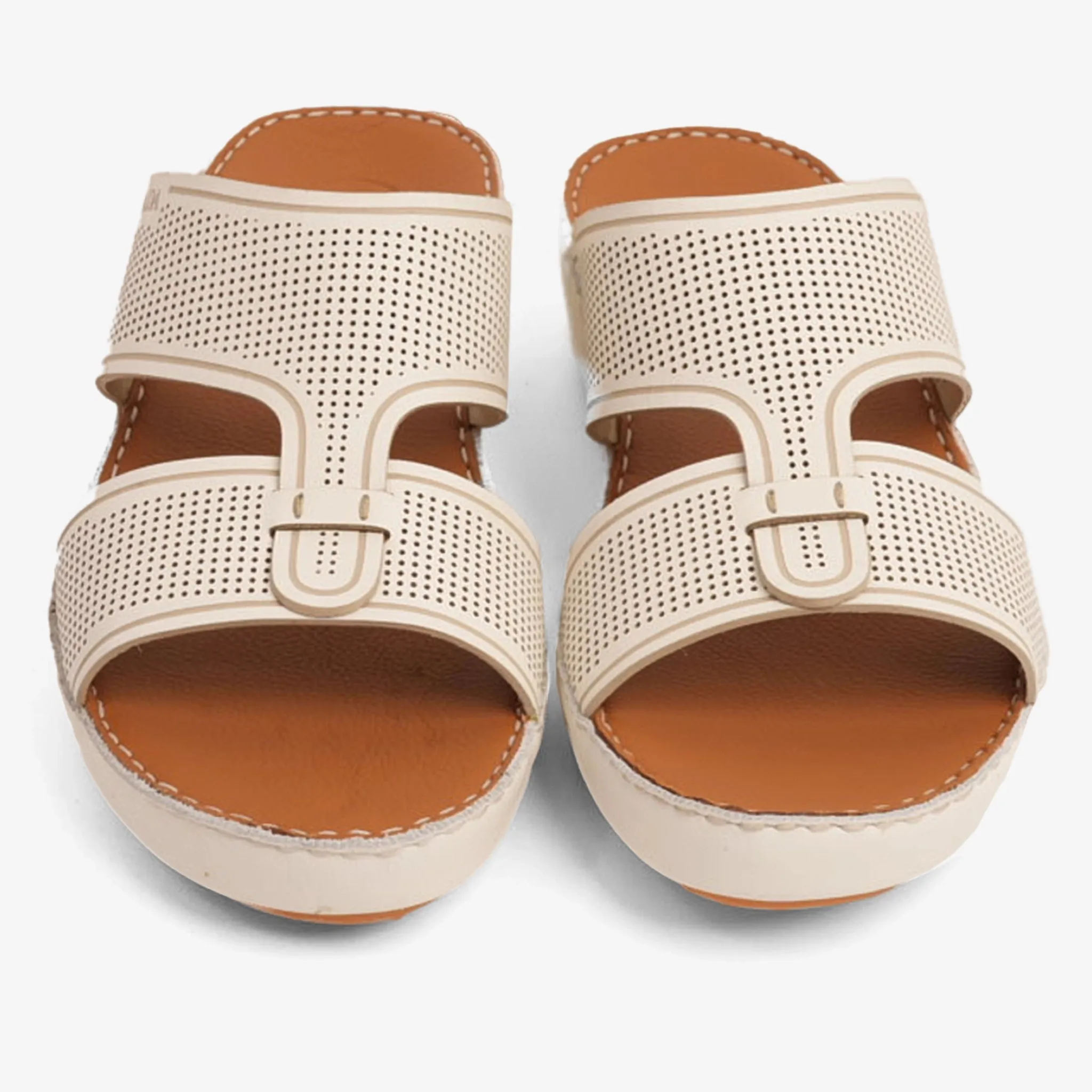FARADA CASUAL MEN'S LEATHER SANDALS WITH PERFORATED DESIGN BLITZ BIANCO