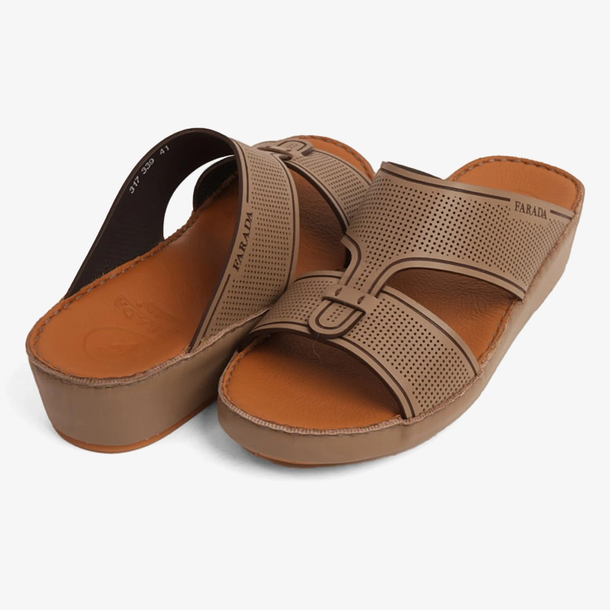 FARADA CASUAL MEN'S LEATHER SANDALS WITH PERFORATED DESIGN STONE