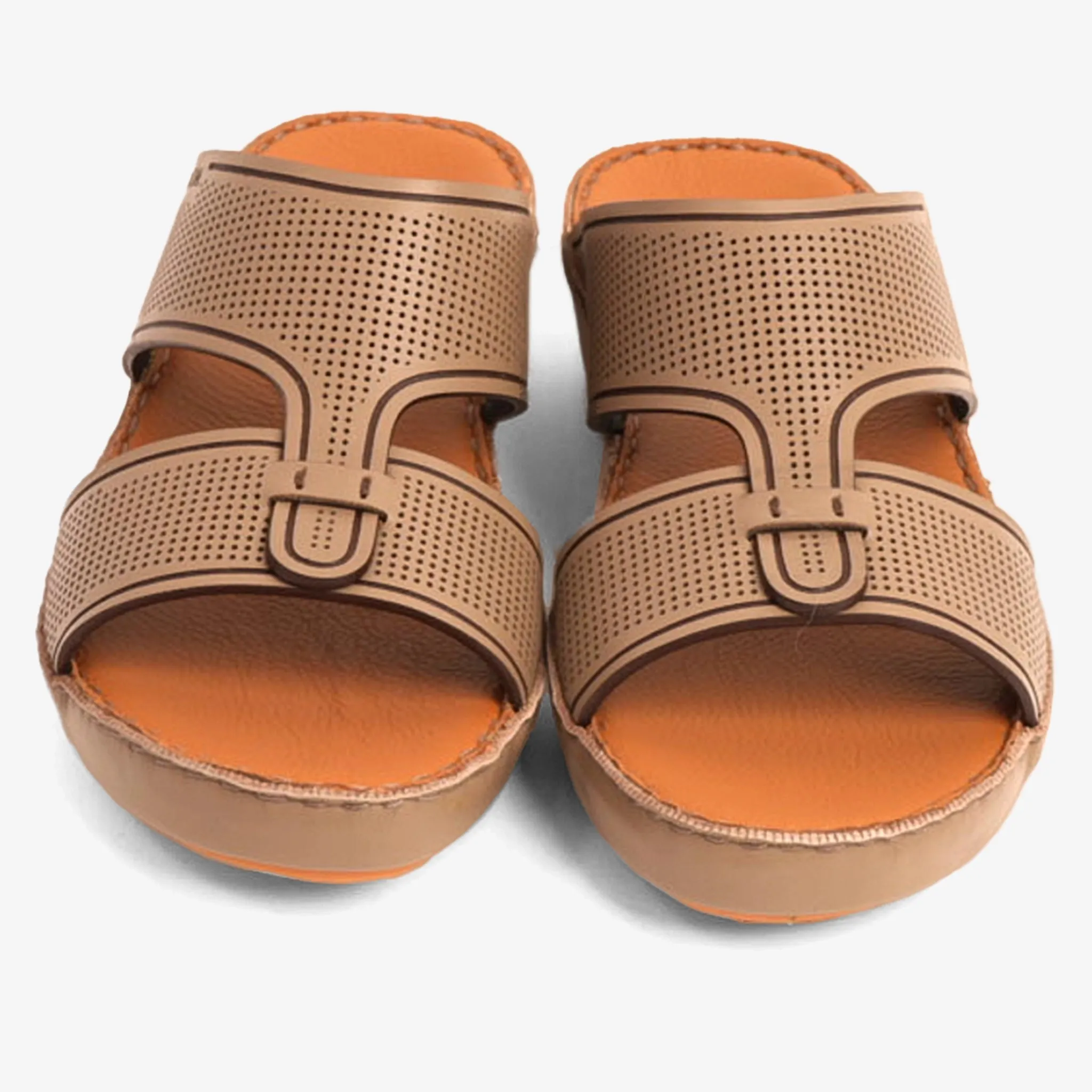 FARADA CASUAL MEN'S LEATHER SANDALS WITH PERFORATED DESIGN STONE