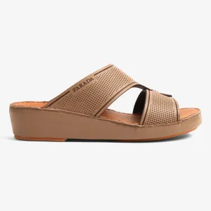 FARADA CASUAL MEN'S LEATHER SANDALS WITH PERFORATED DESIGN STONE