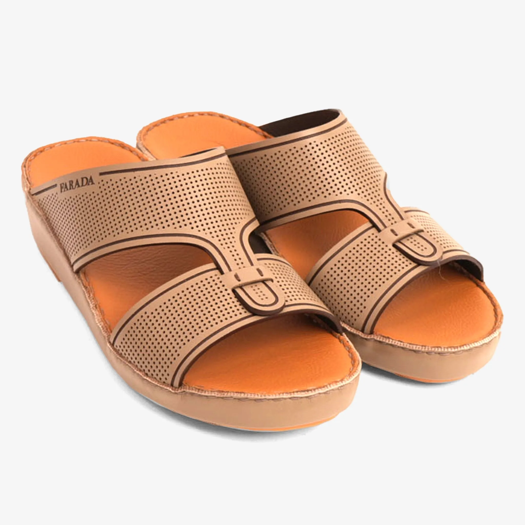 FARADA CASUAL MEN'S LEATHER SANDALS WITH PERFORATED DESIGN STONE