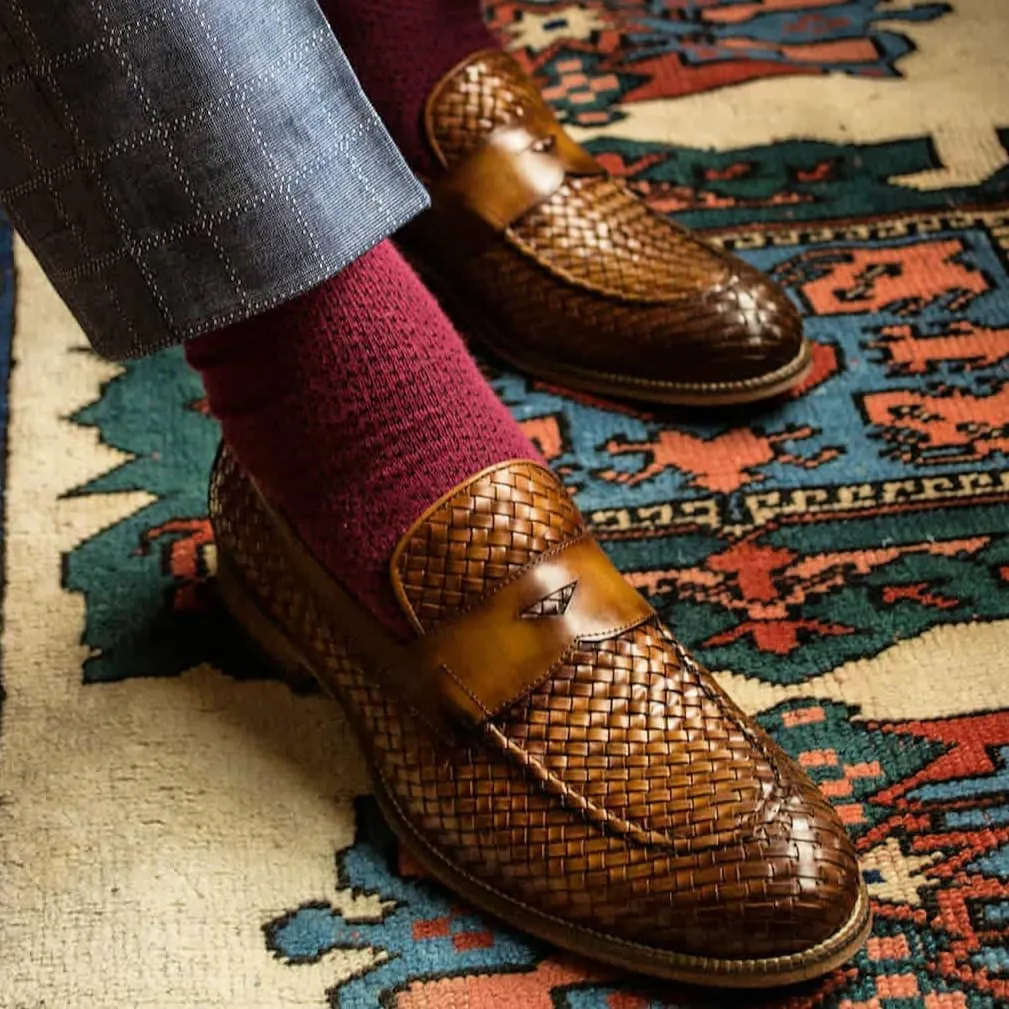 Height Increasing Tan Braided Leather Girona Horse Bit Loafers