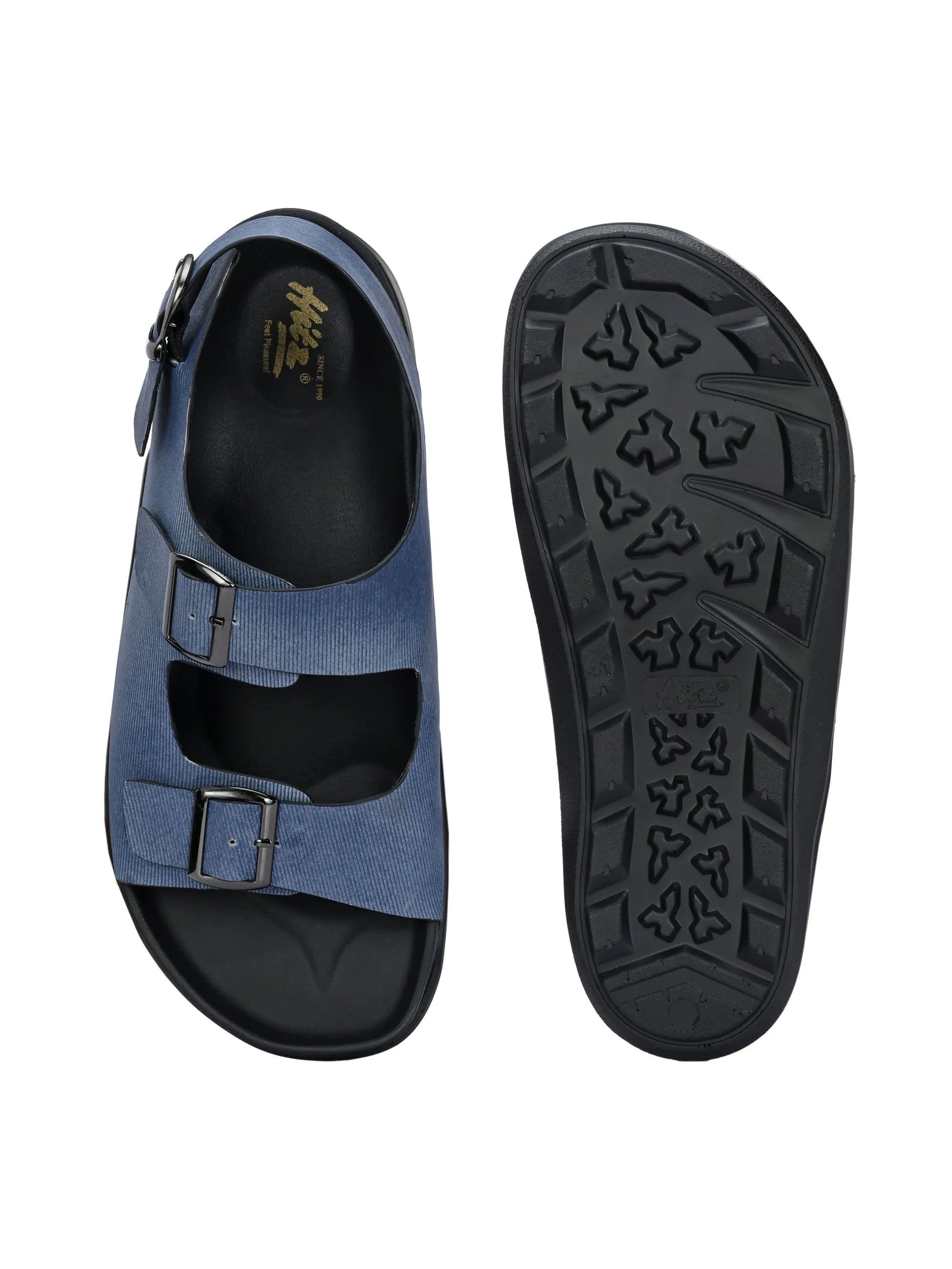 Hitz Men's Blue Fabric Casual Buckle Sandals