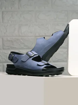 Hitz Men's Blue Fabric Casual Buckle Sandals