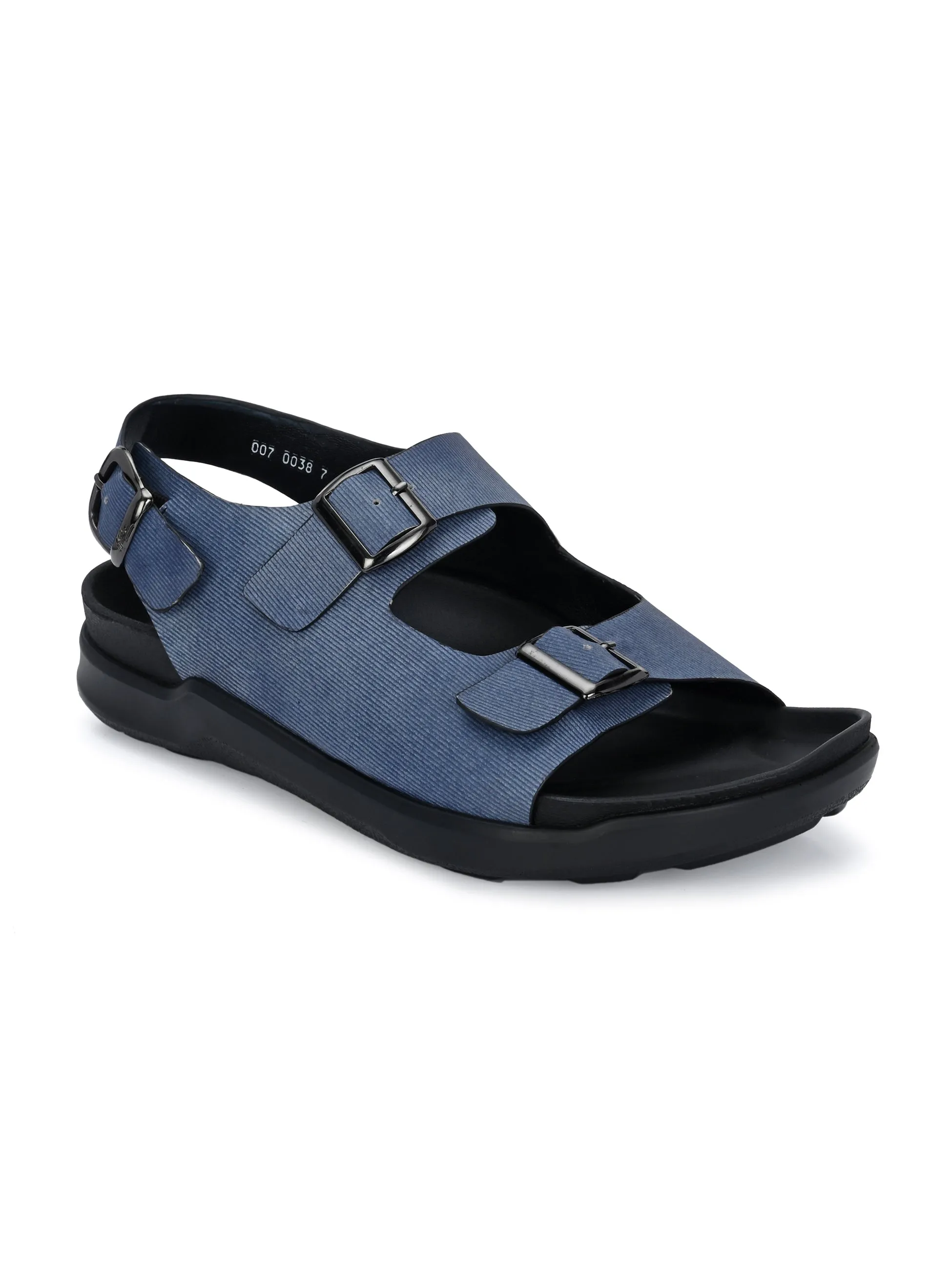 Hitz Men's Blue Fabric Casual Buckle Sandals