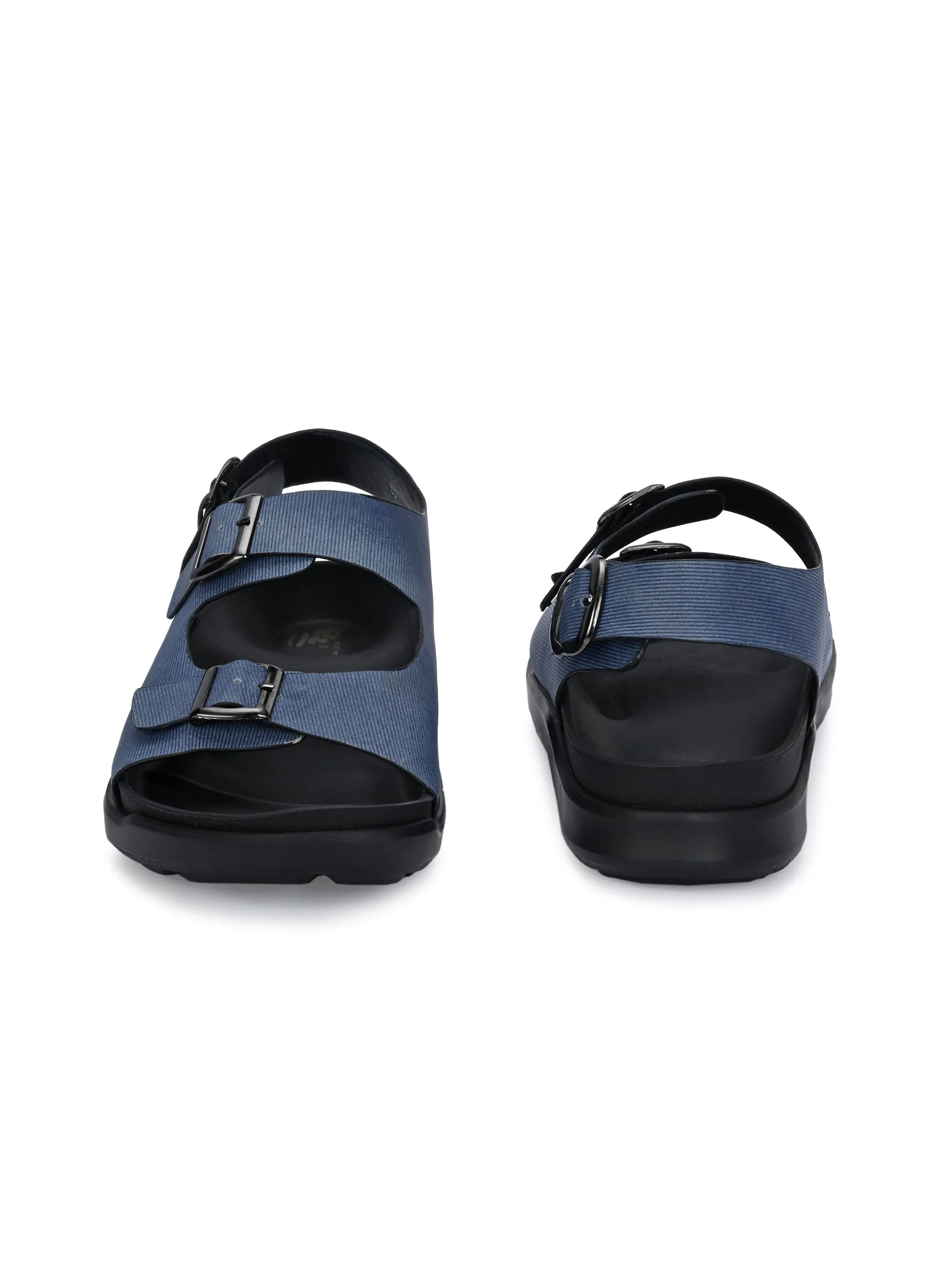 Hitz Men's Blue Fabric Casual Buckle Sandals
