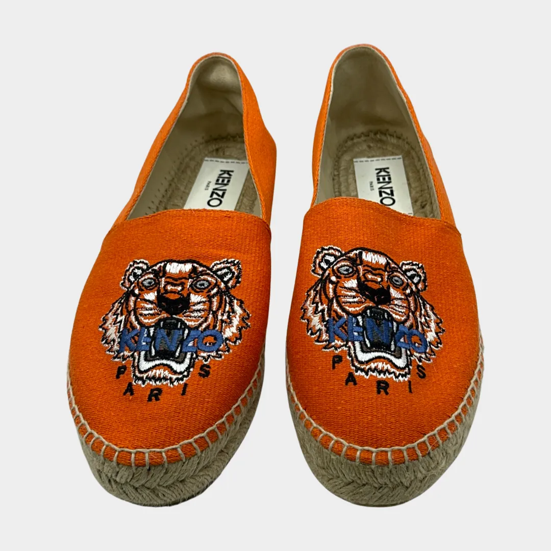 Kenzo women's orange canvas/raffia espadrilles