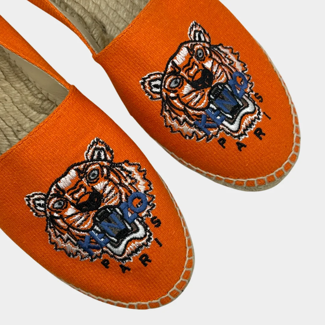 Kenzo women's orange canvas/raffia espadrilles