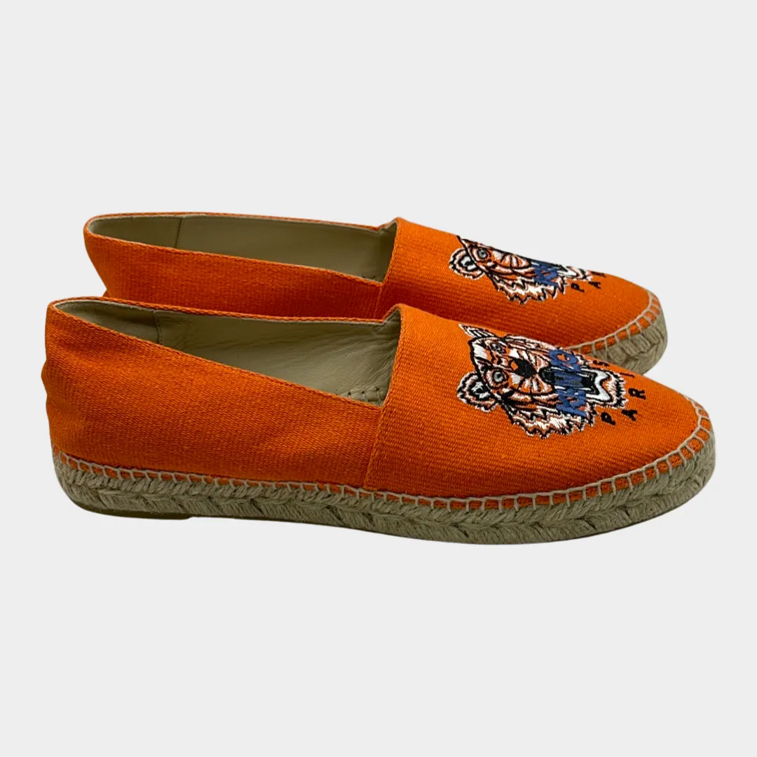 Kenzo women's orange canvas/raffia espadrilles