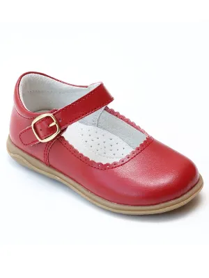 Lamour Girls Red Chloe Classic Scalloped Mary Jane Shoes 4 Baby-12 Kids