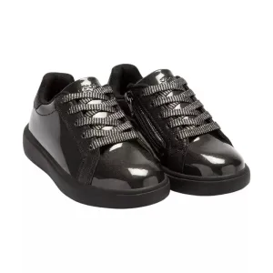 Lelli Kelly Perla School Black Patent Girls Lace Zip Trainers