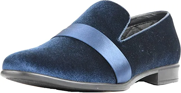 Men's Blue Satin High Quality Velvet Loafer Dress Shoes