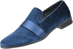 Men's Blue Satin High Quality Velvet Loafer Dress Shoes