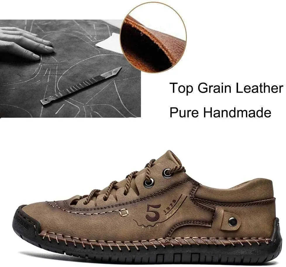 Mens Casual Shoes Genuine Leather Loafers Lightweight Breathable Outdoor Walking Shoes Slip On Sneakers