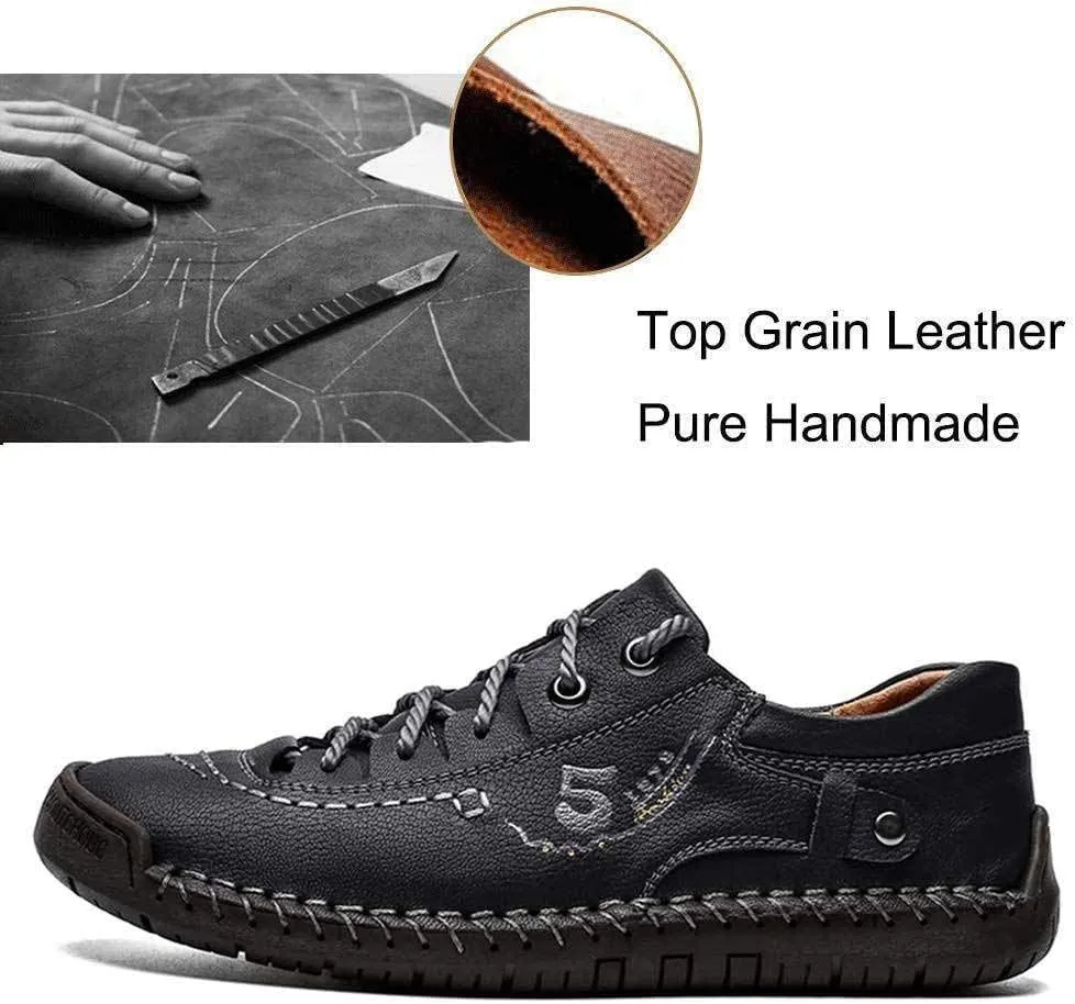 Mens Casual Shoes Genuine Leather Loafers Lightweight Breathable Outdoor Walking Shoes Slip On Sneakers