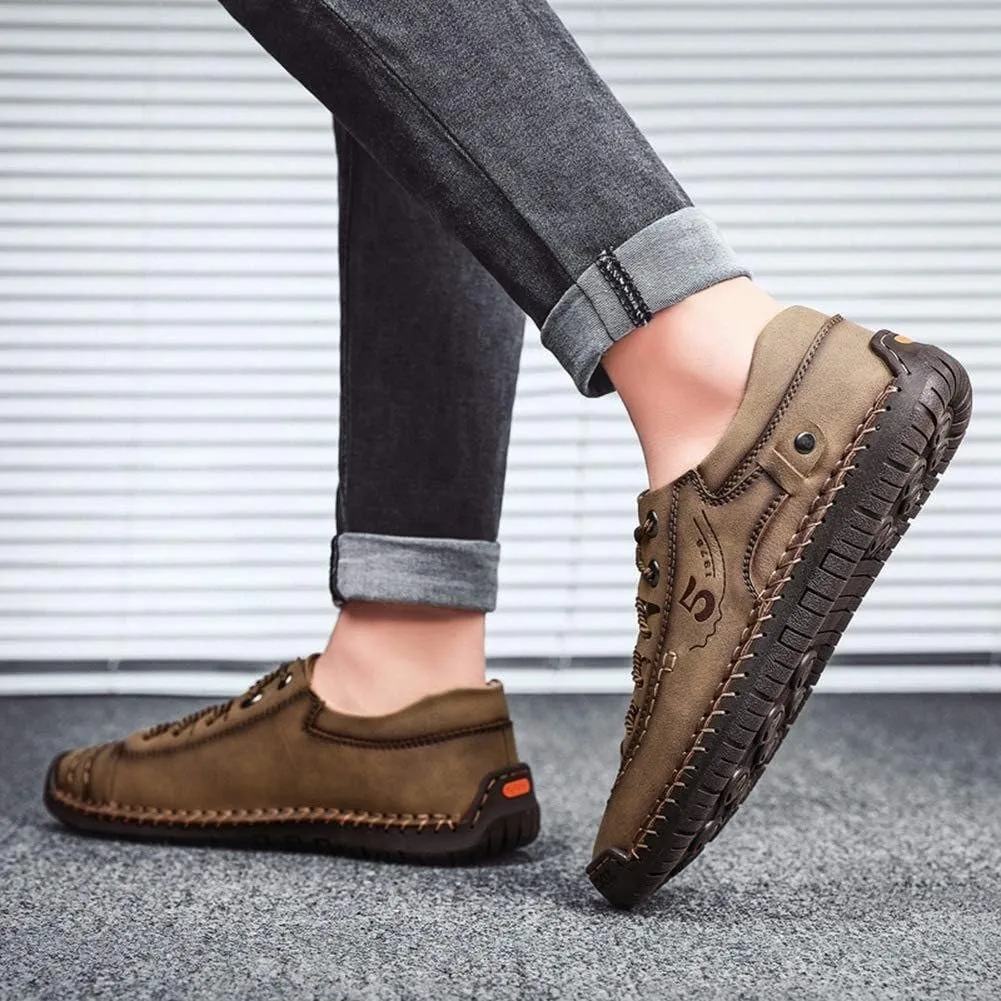 Mens Casual Shoes Genuine Leather Loafers Lightweight Breathable Outdoor Walking Shoes Slip On Sneakers