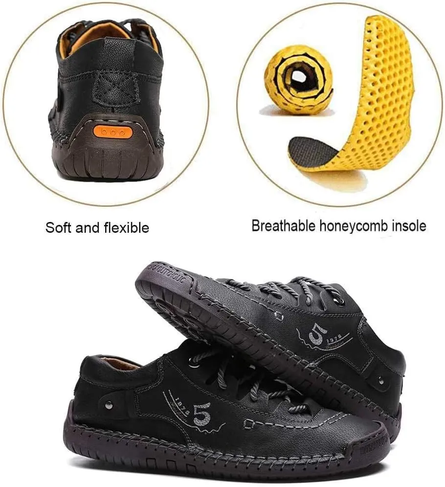 Mens Casual Shoes Genuine Leather Loafers Lightweight Breathable Outdoor Walking Shoes Slip On Sneakers