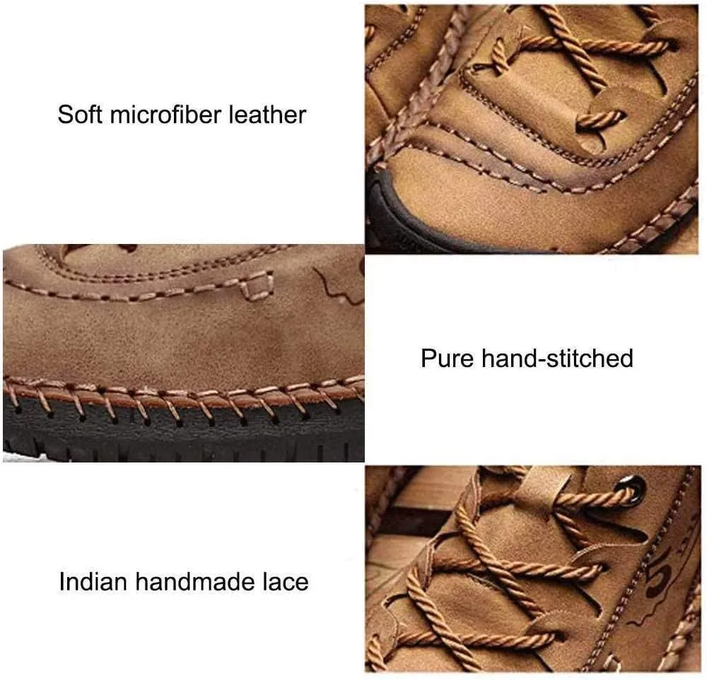 Mens Casual Shoes Genuine Leather Loafers Lightweight Breathable Outdoor Walking Shoes Slip On Sneakers