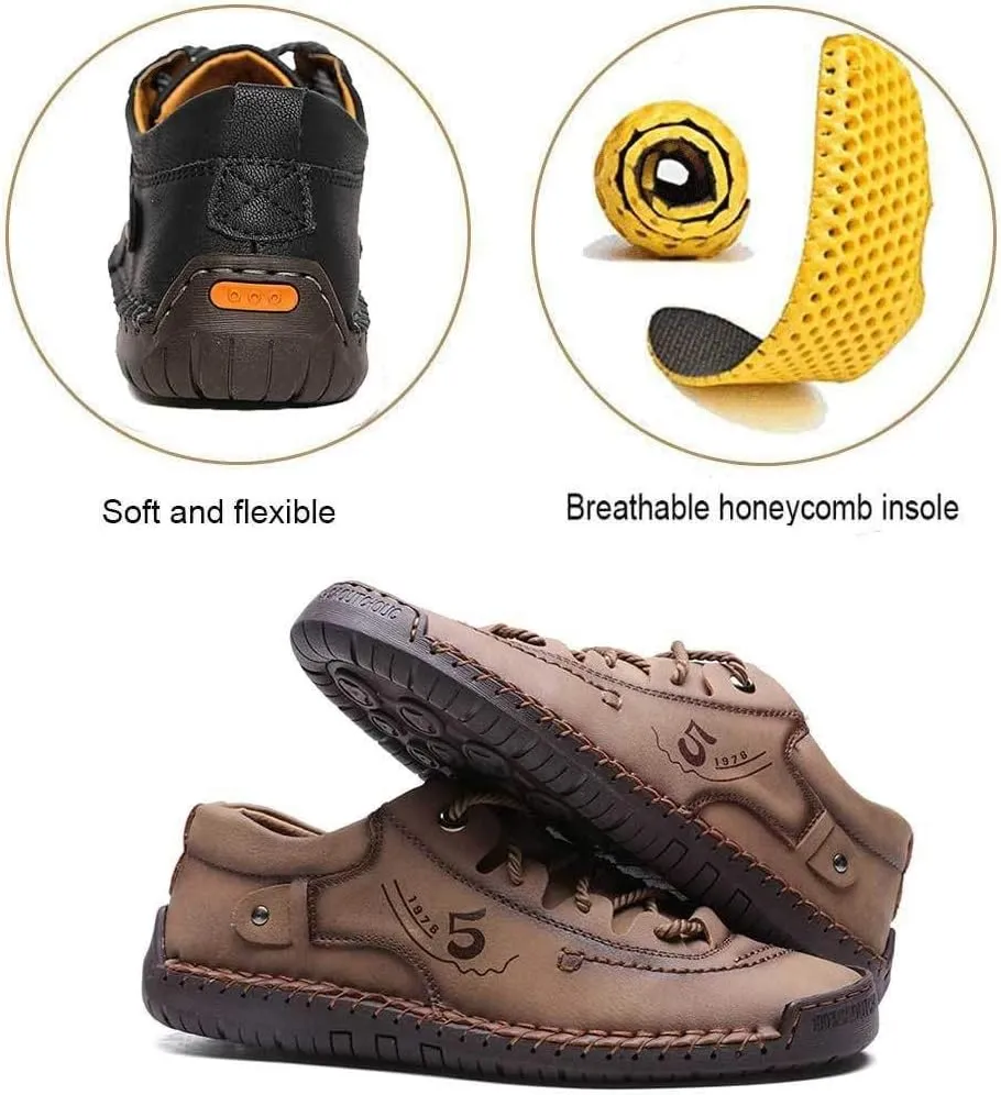 Mens Casual Shoes Genuine Leather Loafers Lightweight Breathable Outdoor Walking Shoes Slip On Sneakers