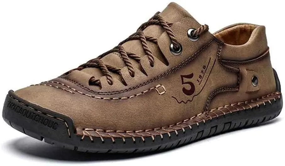 Mens Casual Shoes Genuine Leather Loafers Lightweight Breathable Outdoor Walking Shoes Slip On Sneakers