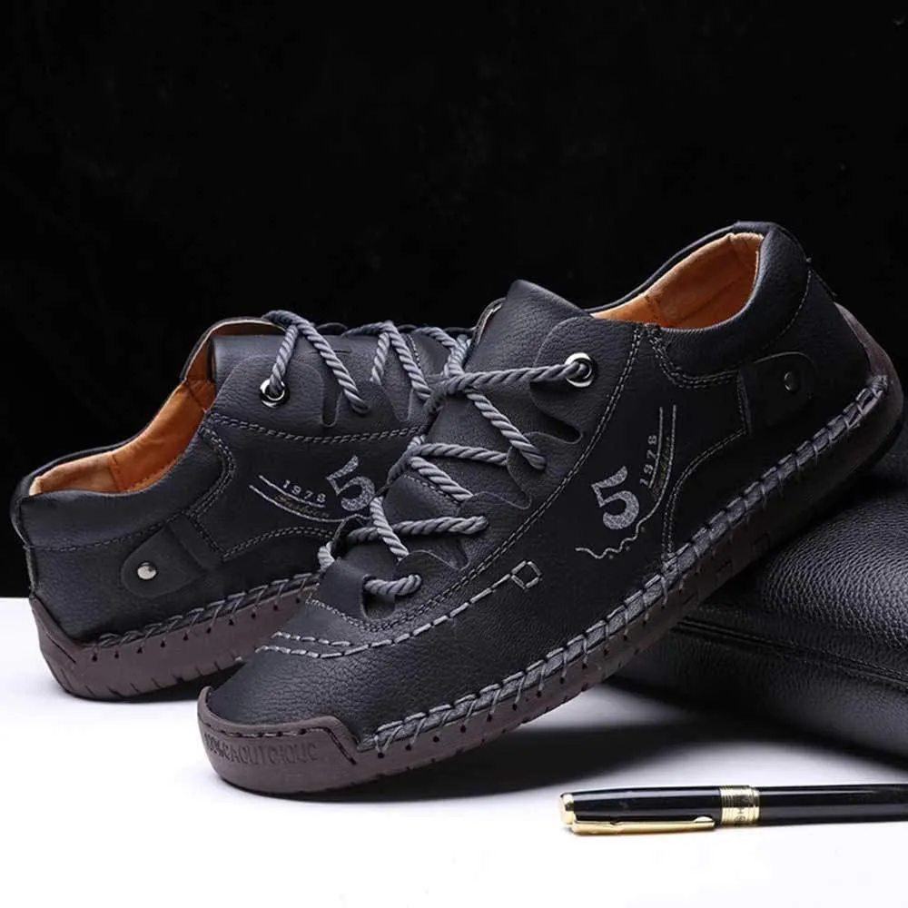 Mens Casual Shoes Genuine Leather Loafers Lightweight Breathable Outdoor Walking Shoes Slip On Sneakers