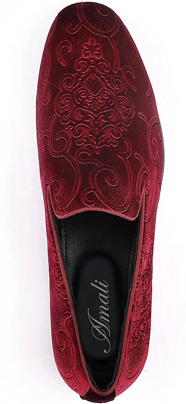 Men's Red Wine Paisley High Quality Velvet Loafer Dress Shoes