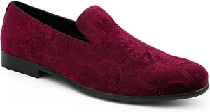 Men's Red Wine Paisley High Quality Velvet Loafer Dress Shoes
