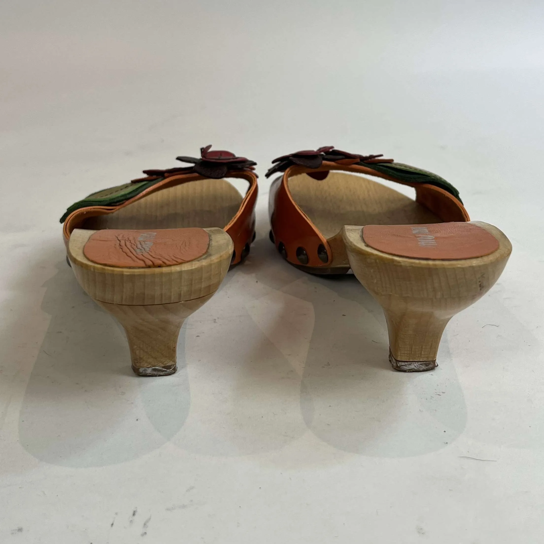 Miu Miu Orange Floral Wooden Heel Mules 37